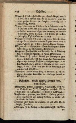 Schriften, welche künftig heraus kommen sollen.