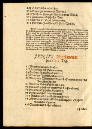 Junius Brachmonat. hat XXX. Tag.