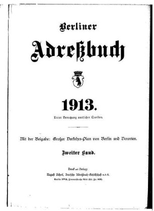 Berliner Adreßbuch 1913 Zweiter Band