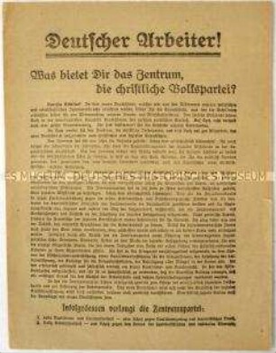 Aufruf der Zentrumspartei zur Wahl der Nationalversammlung 1919