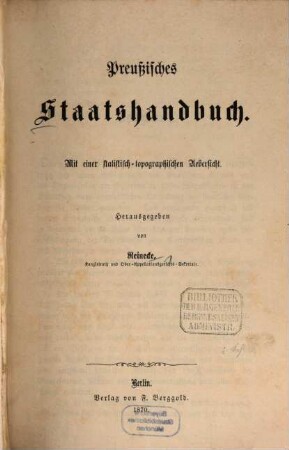 Preußisches Staatshandbuch. 1870