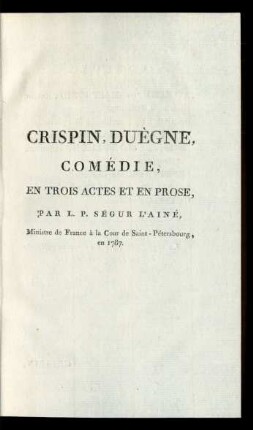 Crispin, Duègne : Comédie, En Trois Actes Et En Prose