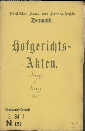 Nieweg, Agnete zu Lieme gegen ihre Schwestern Anna Katharine und Maria Ilsabein Nieweg - Erbschaft