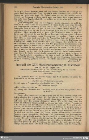 Protokoll der XXII. Wanderversammlung in Hildesheim