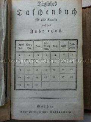 Schreibkalender für das Jahr 1808
