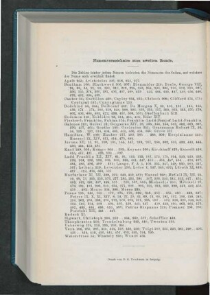 Namenverzeichnis zum zweiten Bande
