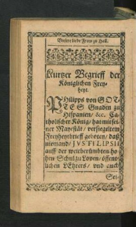 Kurtzer Begrieff der Königlichen Freyheyt.