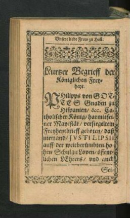 Kurtzer Begrieff der Königlichen Freyheyt.