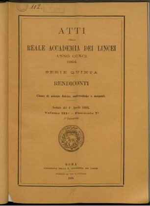 Seduta del 1 Aprile 1894. Volume III. - Fascicolo 7.