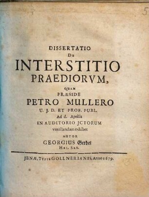 Dissertatio De Interstitio Praediorvm