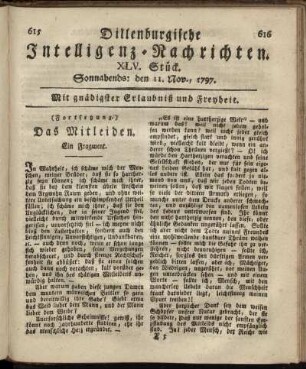 XLV. Stück. Sonnabends: den 4. Nov. 1797.