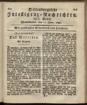 XLV. Stück. Sonnabends: den 4. Nov. 1797.