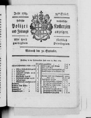 39tes Stück., Ausgabe vom 30. September 1789