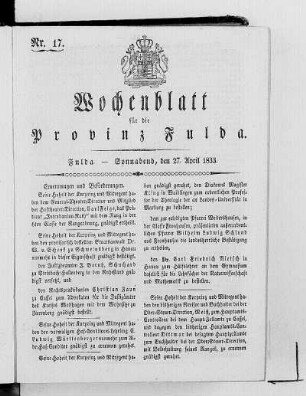 Nr. 17, Ausgabe vom 27. April 1833