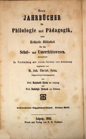 Archiv für Philologie und Pädagogik. 18. 1852