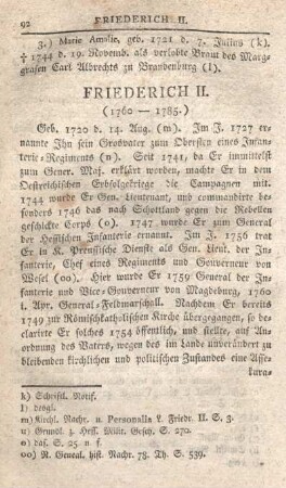 Friederich II. (1760 - 1785.)