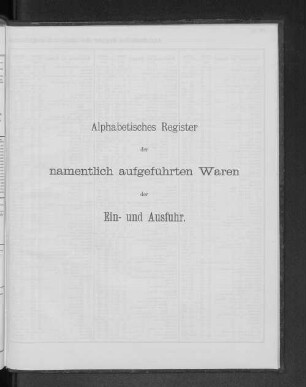 Alphabetisches Register der namentlich aufgeführten Waren der Ein- und Ausfuhr.