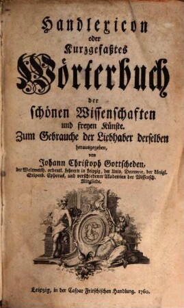 Handlexicon ... der schönen Wissenschaften