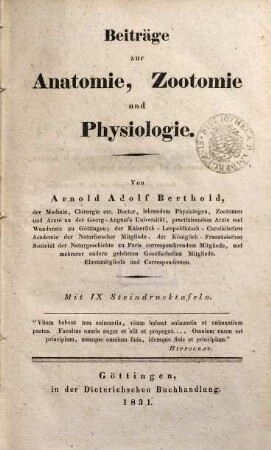 Beiträge zur Anatomie, Zootomie und Physiologie