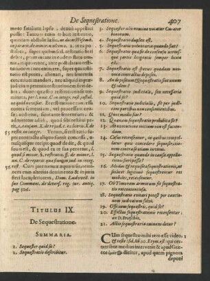Titulus IX. De Sequestratione.