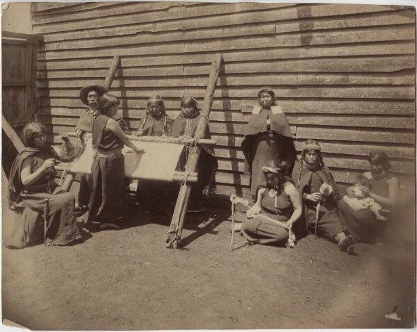 Araucanian women weaving and spinning