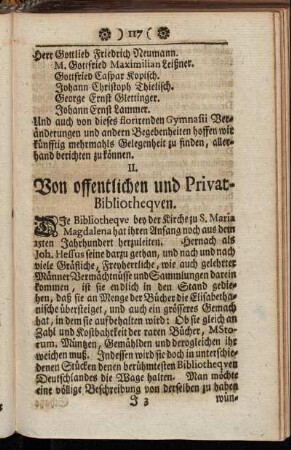 II. Von offentlichen und Privat-Bibliothequen.