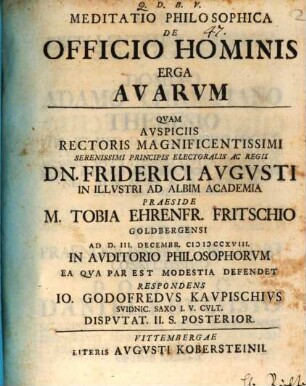 Meditatio Philosophica De Officio Hominis Erga Avarvm, 2