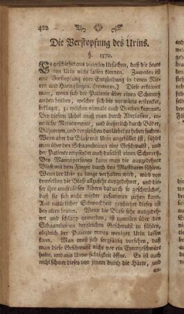 Die Verstopfung des Urins. §. 1370. - §. 1389.