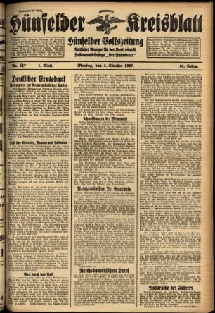Erste Ausgabe vom Montag, den 04. Oktober 1937.