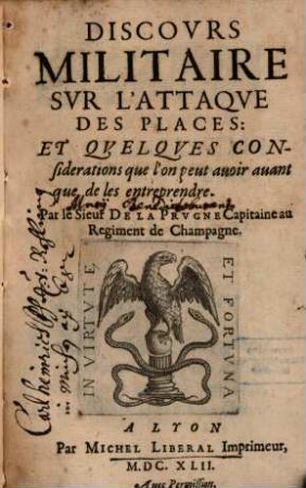 Discours militaire sur l'attaque des places