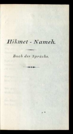 Hikmet-Nameh. Buch der Sprüche.