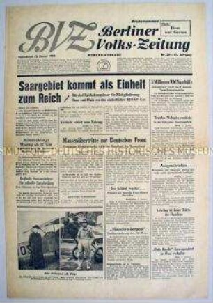 Berliner Volks-Zeitung u.a. zum künftigen Status des Saarlandes nach der Volksabstimmung