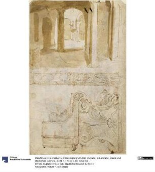 Chorumgang von San Giovanni in Laterano, Säule und steinernes Gestühl