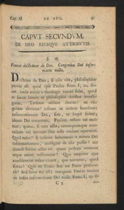 Caput Secundum, De Deo Eiusque Attributis.