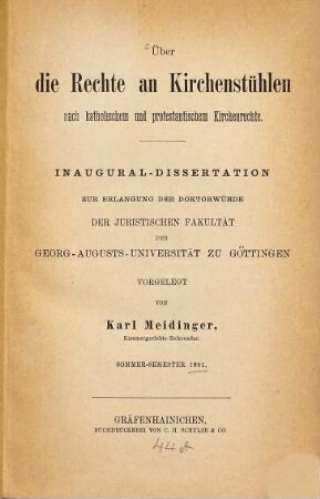 Über die Rechte an Kirchenstühlen nach katholischem und protestantischem Kirchenrechte