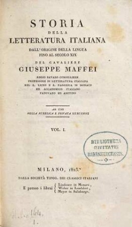 Storia della letteratura italiana dall'origine della lingua fino al secolo XIX, 1