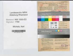 Entnazifizierung Karl Michels, geb. 18.03.1891 (Landesinspektor)