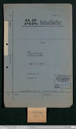 Vortragsveranstaltungen der Senckenbergischen Naturforschenden Gesellschaft im Winterhalbjahr 1916/17