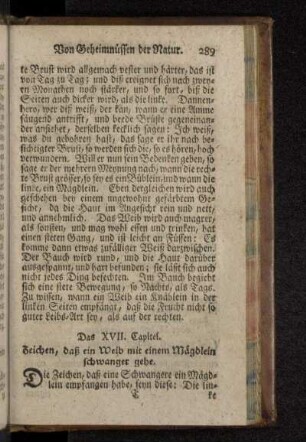 Das XVII. Capitel. Zeichen, daß ein Weib mit einem Mägdlein schwanger gehe.