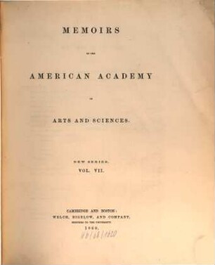 Memoirs of the American Academy of Arts and Sciences. 7. 1860