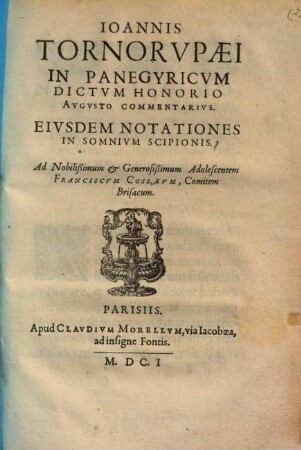Ioannis Tornorupaei in panegyricum dictum Honorio Augusto commentarius