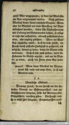 §. 9. Unzeitige Geburt