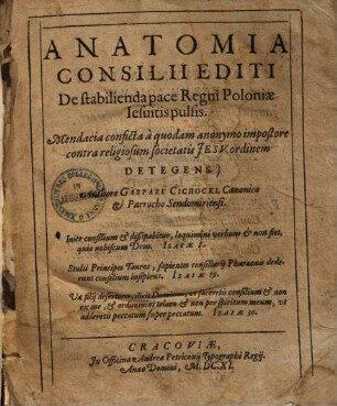 Anatomia consilii editi De stabilienda pace Regni Poloniae Jesuitis pulsis