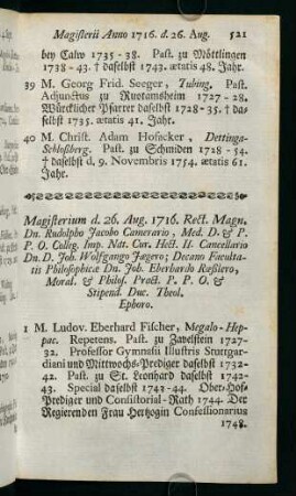 Magisterii Anno 1716 - 1720