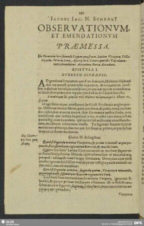 Iacobi Iac. N. Schecki Observationum, Et Emendationum Praemessa