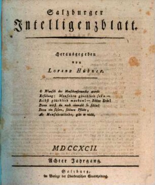 Salzburger Intelligenzblatt. 1792 = Jg. 8