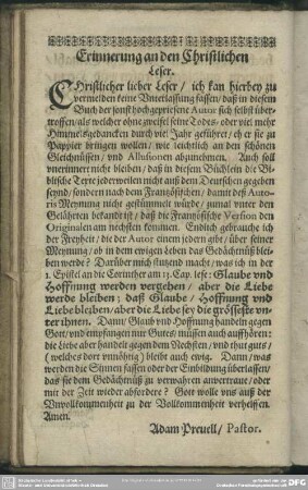 Erinnerung an den Christlichen Leser