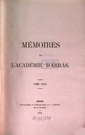 Mémoires de l'Académie d'Arras, 31. 1859