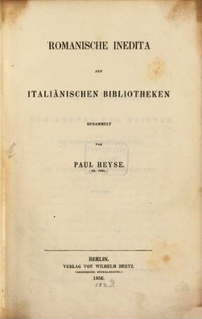 Romanische Inedita auf italiänischen Bibliotheken