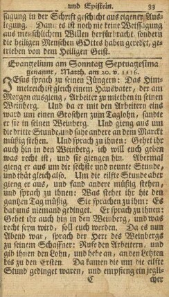 Evangelium am Sonntag Septuagesima genannt, Matth. am 20. v. 1-16.